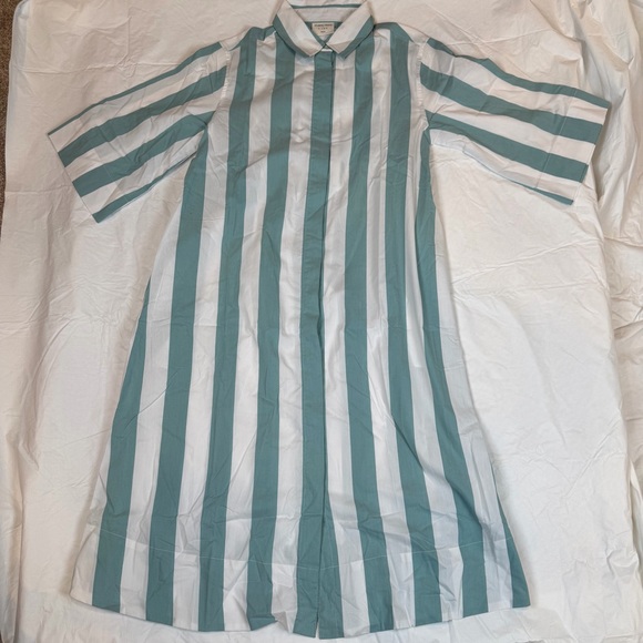 Atlantic Pacific X Lake Azure Blue White Striped Marine Caftan Midi Dress SMALL - Picture 2 of 4